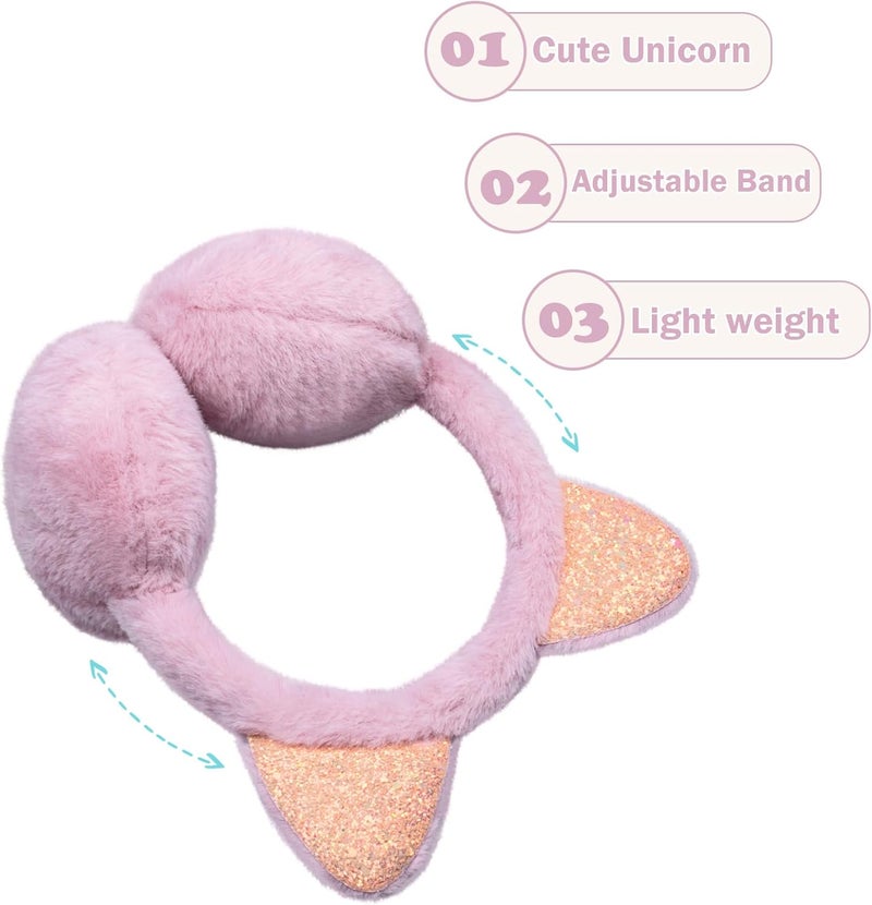 EDCYF Ear Muffs Gloves Set for Kids Girls Winter Ear Muffs Adjustable Sequins Warm Earmuffs Furry Outdoor - Image 4